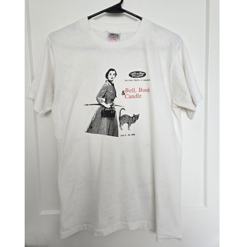 Vintage 1990 Oneita Bell Book & Candle Theater Graphic T-Shirt Single Stitch